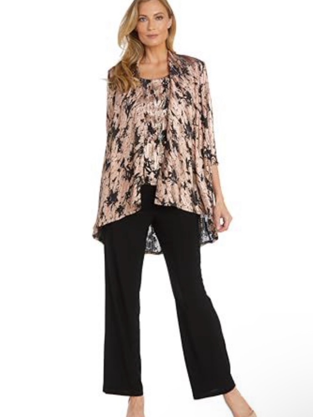 R&M Richards Rose Gold and Black 3 piece formal outfit Jacket, tank, pants